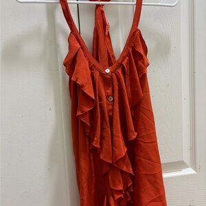 Elegant Ruffled Eight Sixty 100% Silk Camisole in Red